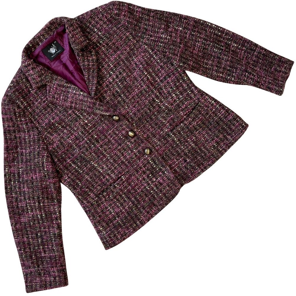 POLA (Finland) Barkcloth Wool Blend Notch Lapel Blazer Bordeaux (Bode) : L